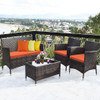 4 Pieces Comfortable Outdoor Rattan Sofa Set with Glass Coffee Table-Orange - Color: Orange D681-HW67772OR