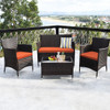 4 Pieces Comfortable Outdoor Rattan Sofa Set with Glass Coffee Table-Orange - Color: Orange D681-HW67772OR