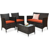4 Pieces Comfortable Outdoor Rattan Sofa Set with Glass Coffee Table-Orange - Color: Orange D681-HW67772OR