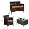 4 Pieces Comfortable Outdoor Rattan Sofa Set with Glass Coffee Table-Orange - Color: Orange D681-HW67772OR