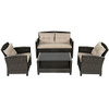 4 Pieces Outdoor Rattan Furniture Set with Glass Table - Color: Brown D681-HW68640B+