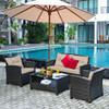 4 Pieces Outdoor Rattan Furniture Set with Glass Table - Color: Brown D681-HW68640B+