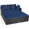 Spacious Outdoor Rattan Daybed with Upholstered Cushions and Pillows-Navy - Color: Navy D681-HW67329NY