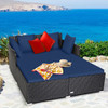 Spacious Outdoor Rattan Daybed with Upholstered Cushions and Pillows-Navy - Color: Navy D681-HW67329NY