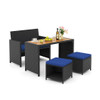 4 Piece Outdoor Dining Set with Wood Topped Dining Table  Rattan Loveseat Chair and 2 Ottomans-Navy B593-HW72365