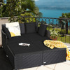 Spacious Outdoor Rattan Daybed with Upholstered Cushions and Pillows-Black - Color: Black D681-HW72537DK