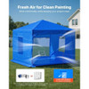 Man unfolding collapsible spray tent frame for easy setup in driveway