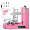 Pink electric cake frosting machine on kitchen countertop with adjustable 25–320RPM turntable and scraper arm, ready to decorate a 10-inch cake smoothly and evenly. Pink electric cake frosting machine on kitchen countertop with adjustable 25–320RPM turntable and scraper arm, ready to decorate a 10-inch cake smoothly and evenly.