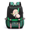 17-inch green Demon Slayer backpack featuring Muichirou Tokitou and Mitsuri Kanroji full-color anime design, front view with USB port visible, suitable for school and cosplay. 17-inch green Demon Slayer backpack featuring Muichirou Tokitou and Mitsuri Kanroji full-color anime design, front view with USB port visible, suitable for school and cosplay.