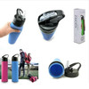 Kids and parent using SILLYMATE Squeeze N Sip silicone water bottles during outdoor activity, vibrant colors, collapsible design, BPA-free and kid-friendly