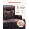Side profile of dual loveseat showing reclined seat with vibration massage active and LED indicators glowing