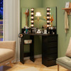 Corner Vanity Desk with 3-Color LED Lighted Mirror and Power Outlet-White B593-HU10986US+