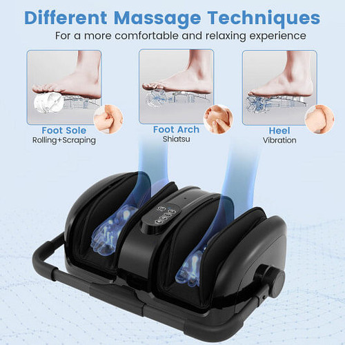 Foot & Calf Massager with Heat, Compression & Vibration, Shiatsu Deep Kneading Massage Machine for Pain Relief, Circulation & Recovery, Remote Control, Adjustable Stand