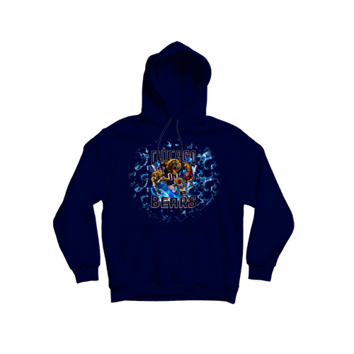 Chicago Bears navy blue hoodie featuring lightning strike design with fierce bear graphic bold limited edition NFL fan hoodie