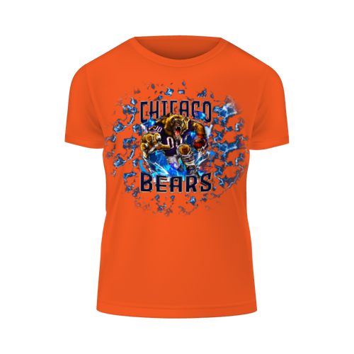 Chicago Bears bright orange t-shirt with electrified roaring bear and lightning strike artwork exclusive limited edition fan gear