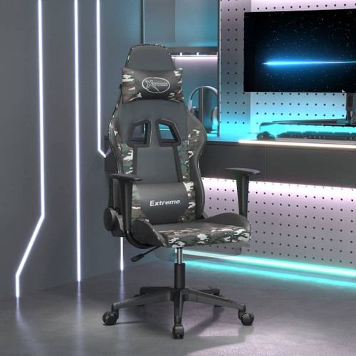 Front view of Black and Camouflage Gaming Chair with ergonomic design and faux leather finish