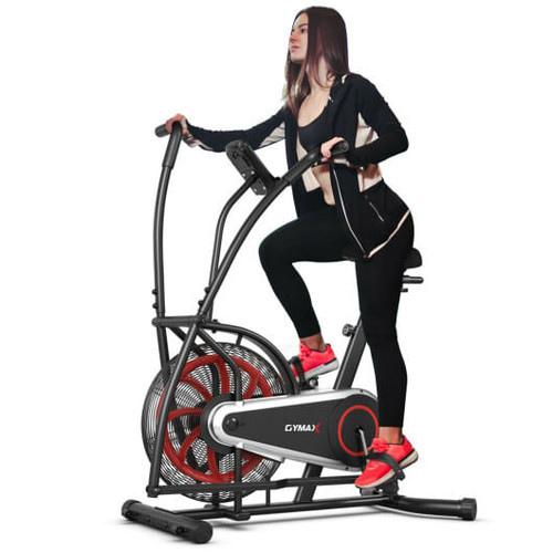 Upright Air Bike with Unlimited Resistance in black, showing dual-action handlebars and LCD display, perfect for full-body home workouts.