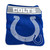 Oversized 60x80 Indianapolis Colts Raschel Throw Blanket draped over a couch, featuring vibrant team logo and royal blue and white colors, soft plush material ideal for game-day comfort, tailgating, or fan cave decor.