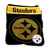 Official Pittsburgh Steelers 60x80 Raschel Throw Blanket draped over a couch, showing bold team logo and ultra-soft plush fabric in a cozy living room setting.
