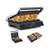 Sleek black 3-in-1 electric panini press grill with LED touchscreen displayed on modern kitchen countertop.