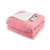 Electric Heated Throw Blanket in soft pink folded neatly on a white couch