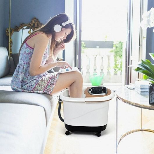 Portable All-In-One Heated Foot Bubble Spa Bath Motorized Massager-Coffee - Color: Brown D681-EP24368CF