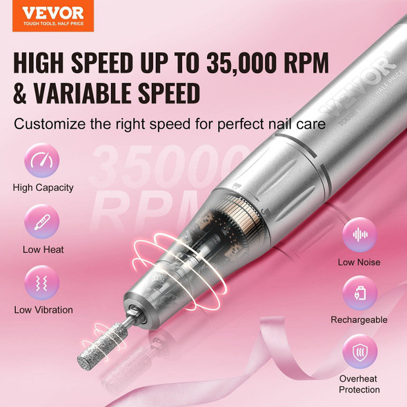 VEVOR Electric Rechargeable Nail Drill, 35,000RPM Portable Cordless Nail E File Machine, LCD-Displa E415-CDSMJDMJBXSZQW53MV9