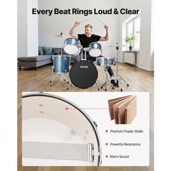 Glossy Gravel Blue wood drum shells with polished chrome hardware for beginner drummers Glossy Gravel Blue wood drum shells with polished chrome hardware for beginner drummers