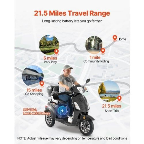 Close-up of 1000W motor and rugged rear wheels on all-terrain mobility scooter
