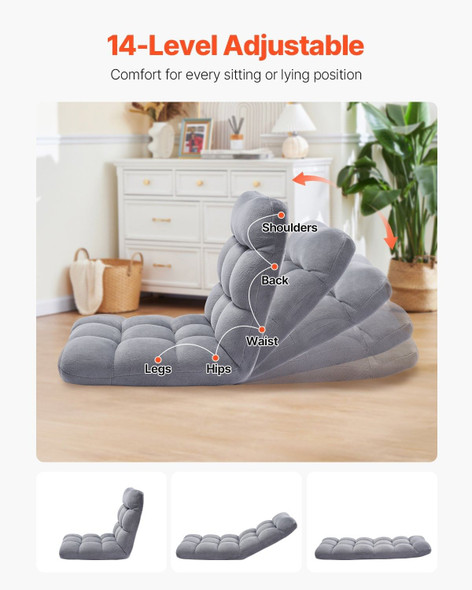 Folded gray floor chair with recycled foam, showing compact, space-saving design neatly stored under a bed in a small apartment or dorm room. Folded gray floor chair with recycled foam, showing compact, space-saving design neatly stored under a bed in a small apartment or dorm room.