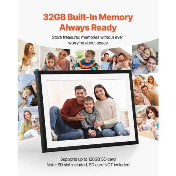 Grandmother smiling while holding a digital picture frame showing photos of her grandchildren Grandmother smiling while holding a digital picture frame showing photos of her grandchildren