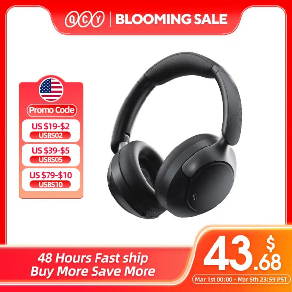 QCY H3 Pro ANC Wireless Headphones in Blue, perfect for remote work, study, or relaxation, placed on a desk with laptop and coffee.