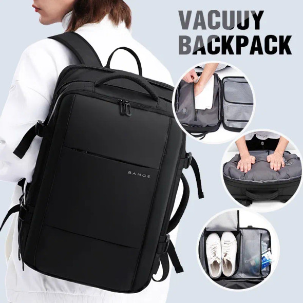 BANGE 15.6-inch laptop backpack fully expanded from 25L to 35L, showing spacious interior for clothes, books, and tech BANGE 15.6-inch laptop backpack fully expanded from 25L to 35L, showing spacious interior for clothes, books, and tech