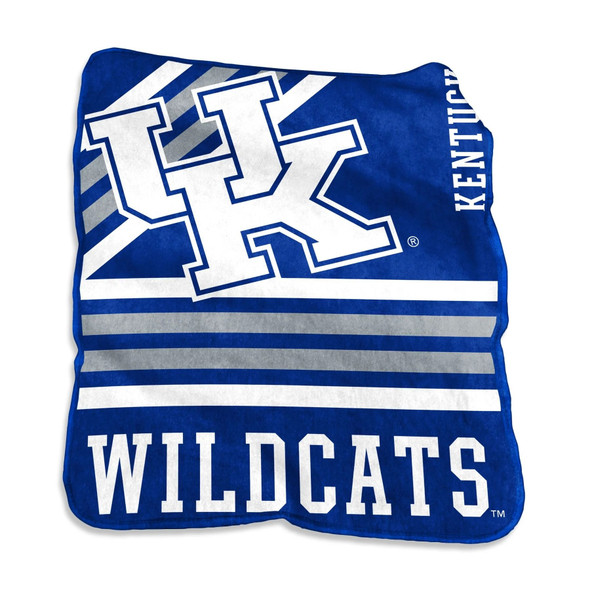 Official Kentucky Wildcats 50×60 Raschel Throw Blanket displayed on a couch, showcasing bold blue and white team logo with soft velvety texture and vibrant colors. Official Kentucky Wildcats 50×60 Raschel Throw Blanket displayed on a couch, showcasing bold blue and white team logo with soft velvety texture and vibrant colors.