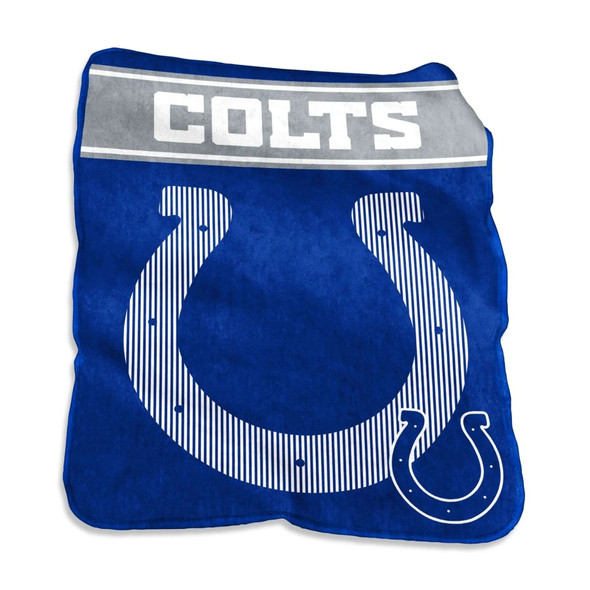 Oversized 60x80 Indianapolis Colts Raschel Throw Blanket draped over a couch, featuring vibrant team logo and royal blue and white colors, soft plush material ideal for game-day comfort, tailgating, or fan cave decor. Oversized 60x80 Indianapolis Colts Raschel Throw Blanket draped over a couch, featuring vibrant team logo and royal blue and white colors, soft plush material ideal for game-day comfort, tailgating, or fan cave decor.