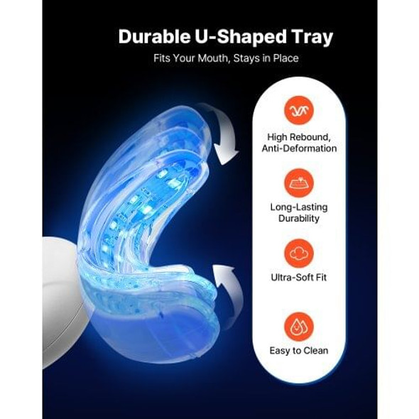 High-intensity 32-LED teeth whitening mouth tray glowing blue for full-arch stain removal
