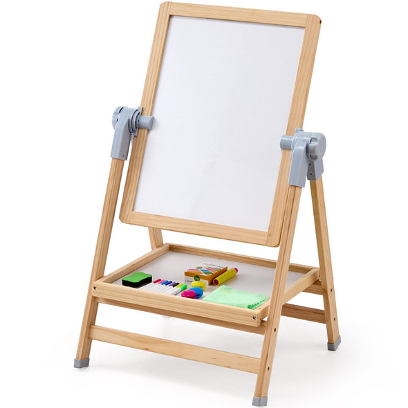 Art Easel for Kids, 2-in-1 Wooden Double-Sided Kid's Art Easel with Magnetic Whiteboard & Chalkboar E415-ZLSKMZZLSDMWFRAGWV0