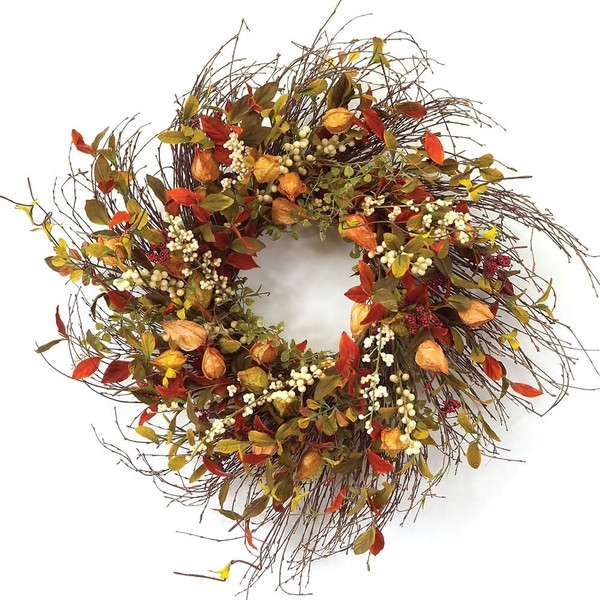 20" Green and Brown Artificial Fall Mixed Assortment Wreath N270-516074