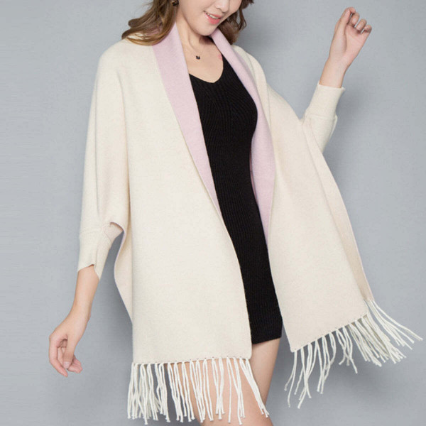 Aesthetica Two-Toned Shawl Coat, Elegant Wool Blend Winter Wrap Jacket for Women