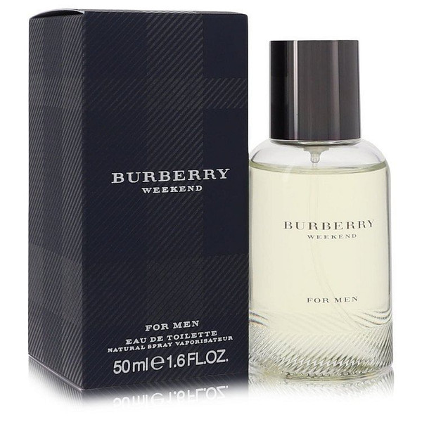 Weekend by Burberry for Men 1.7 oz Eau De Toilette Spray in original packaging, featuring a sleek clear bottle with silver cap, positioned on a clean white background — perfect for gift or personal use.