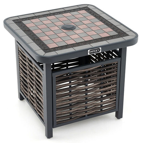21.5 Inches Outdoor PE Rattan Side Table Square End Table with Umbrella Hole B593-NP11926