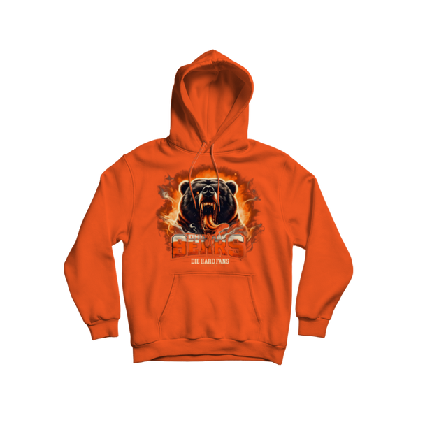 Chicago Bears bright orange hoodie with flaming roaring bear design and Die Hard Fans lettering exclusive limited edition football hoodie Chicago Bears bright orange hoodie with flaming roaring bear design and Die Hard Fans lettering exclusive limited edition football hoodie