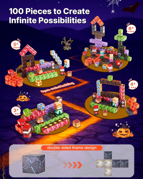 Close-up of 100 magnetic cubes clicking together to create castle walls