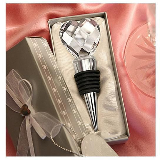 I Heart Wine Crystal Heart Wine Stopper inserted into a standard red wine bottle, showing heart-shaped crystal top and stainless steel base.