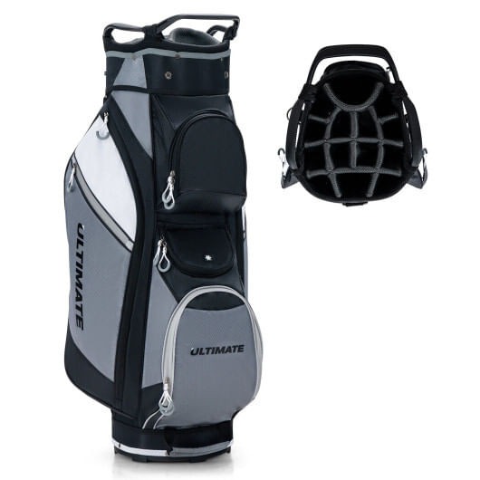 Top view of golf bag showing 14 full-length dividers keeping golf clubs separated and protected