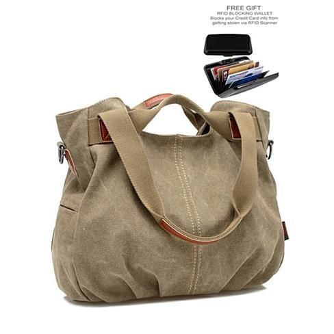 Minimalist natural canvas handbag displayed on a clean white background, highlighting eco-friendly material and neutral tone.