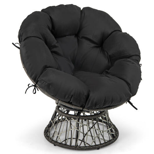 PE Wicker Papasan Chair with Thick and Removable Cushion-Black B593-NP12009
