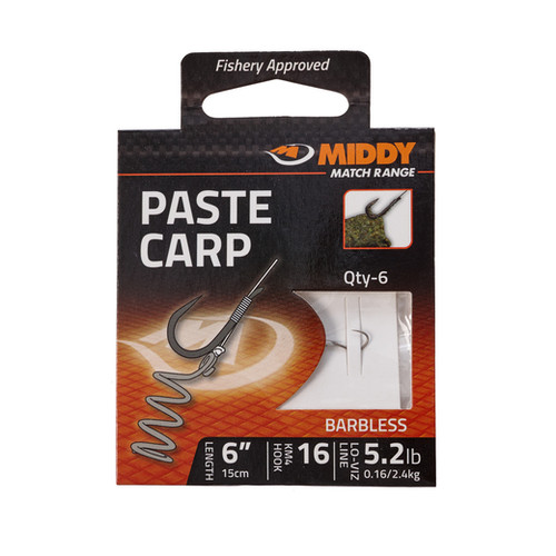 Middy Paste Carp Size 16 Barbless Hooks-to-Nylon