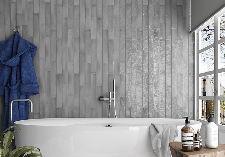 Manacor MAN-26297 Mercury Grey Thin Ceramic Subway Tile