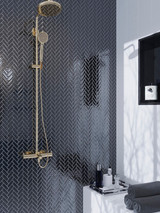 Mir Mosaic Shadow Glossy 1 x 3 herringbone mosaic HB-091 master shower accent wall